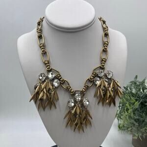 J. Crew Quill Spear Triple Cluster Dangles Jeweled Rhinestone Gold Tone Necklace